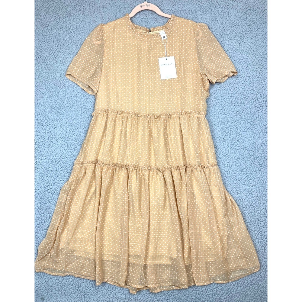 Downeast‎ Molly Polka Dot Dress Women's Large Light Orange Short Sleeve  NWT